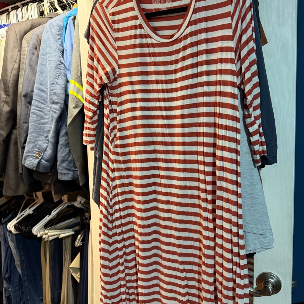 Latched Mama Burnt Orange and White Striped Dress